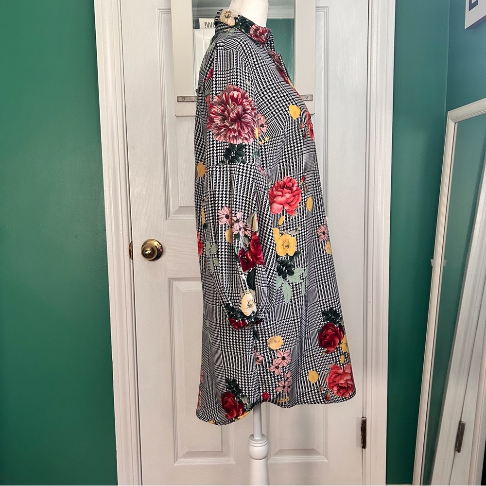 Spence Black/White Herringbone Plaid with Vibrant Florals Dress 4 NWT - Picture 5 of 13